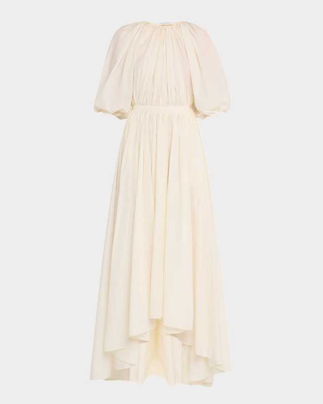 Gathered Short-Sleeve High-Low Dress